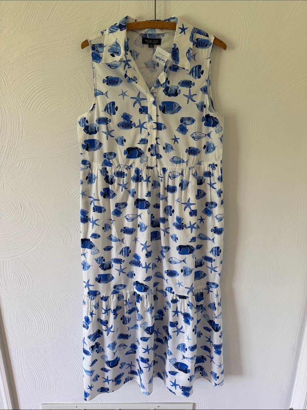 Rachel Zoe White Dress with Blue Sea Life Print.  NWT.  Size Medium.